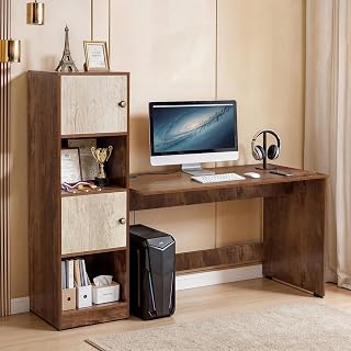 ABOUT SPACE Study Table with Cabinet - Computer Table with 2 Open, 2 Closed Storage Space DIY Engineered Wood Office Desk ... Price In India