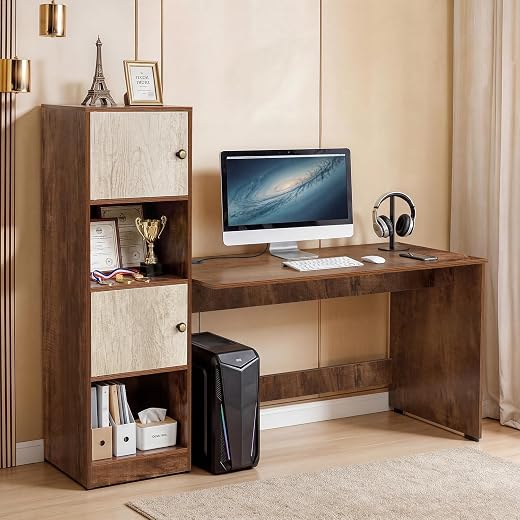 ABOUT SPACE Study Table with Cabinet - Computer Table with 2 Open, 2 Closed Storage Space DIY Engineered Wood Office Desk ...