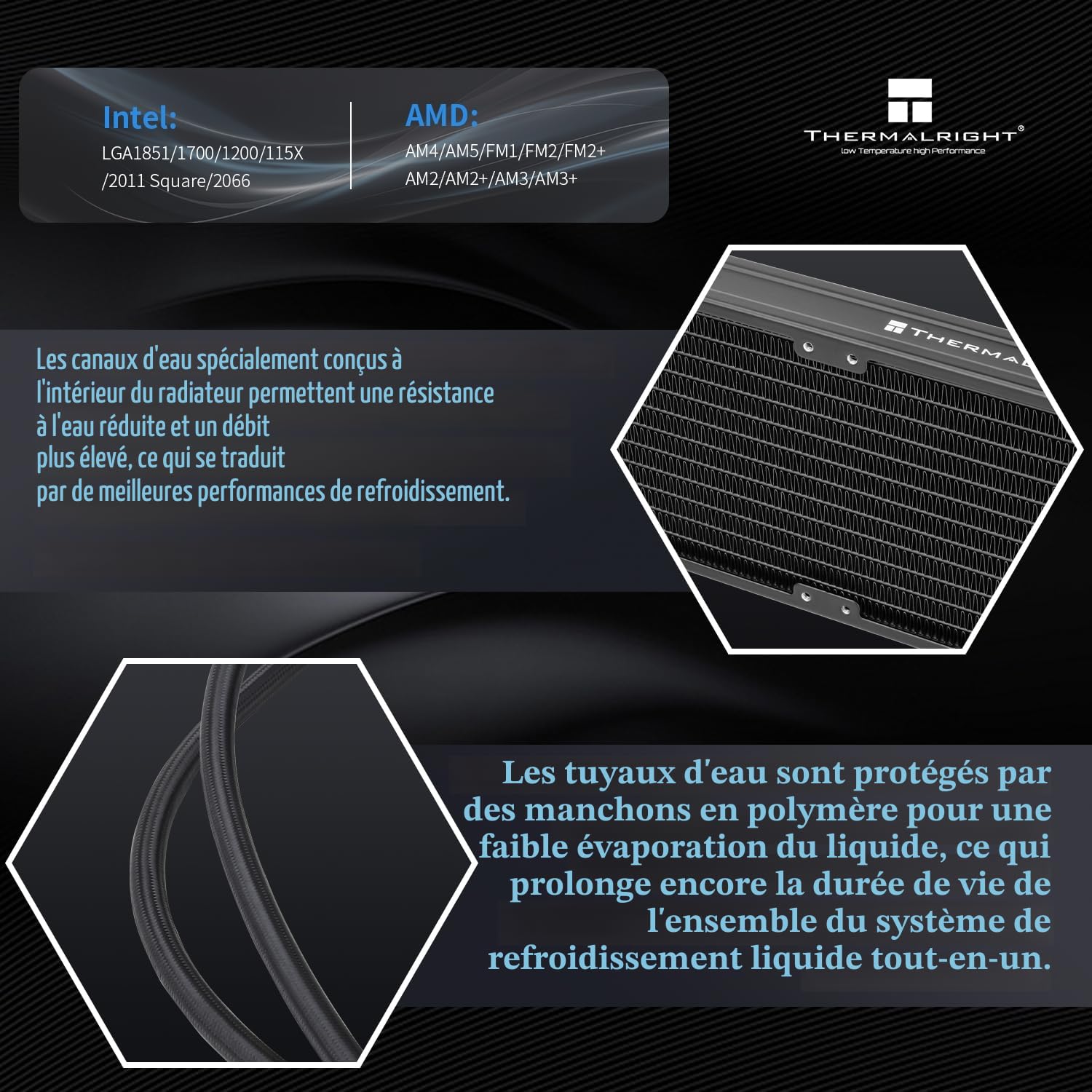 Thermalright Frozen Notte 360 Noir ARGB V2 Refroidissement à eau CPU Radiateur 360 Caractéristiques du radiateur CPU Ventilateur PWM 3×120 mm, roulements S-FDB, convient pour AMD/AM4, Intel LGA
