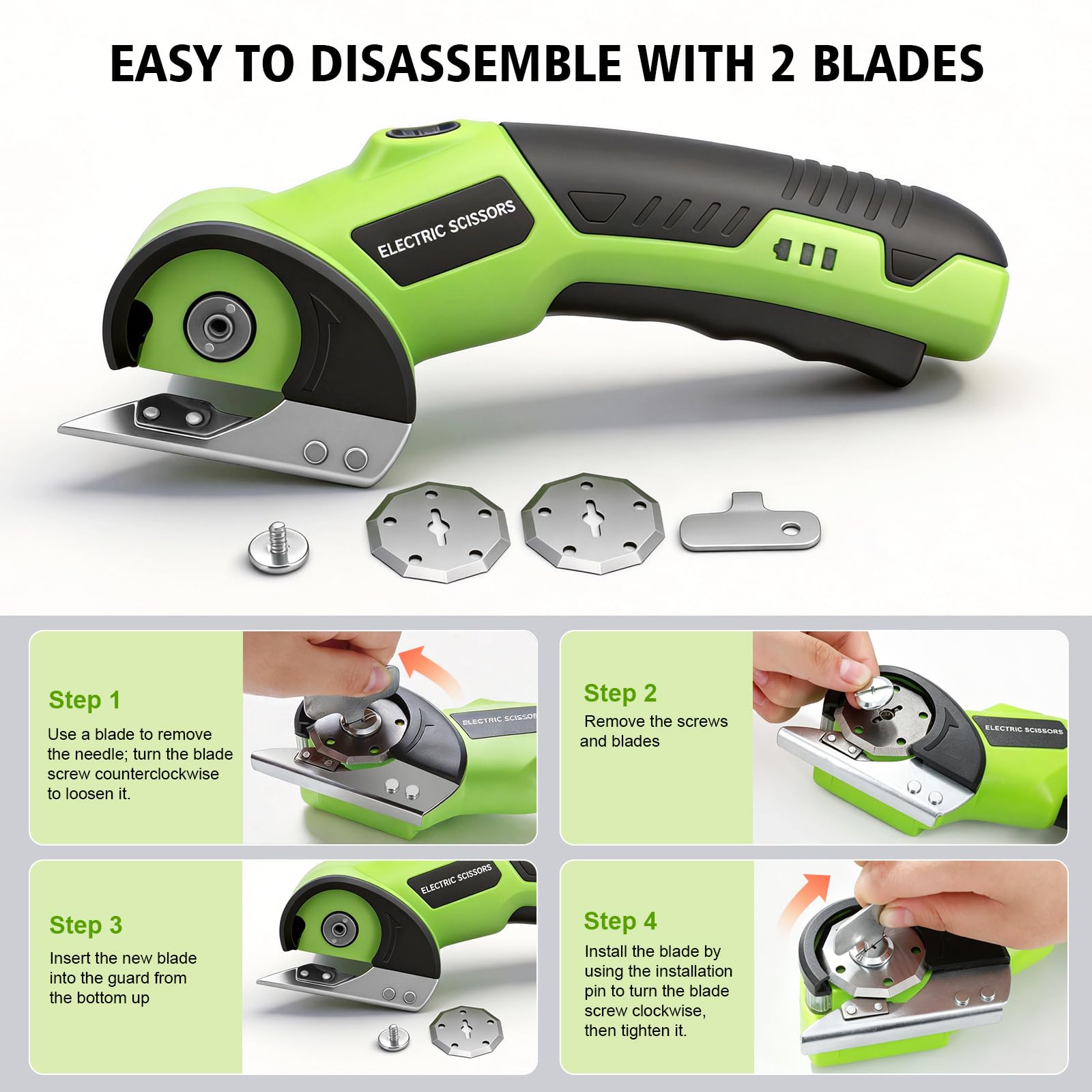 Ciseaux Électrique Tissu Couture 4V– Ciseaux Electriques Rechargeables avec Lame Auto-Affûtée & Lame de Rechange – Pour Papier, Carton, Moquette, Cuir, Plastique – Idée Cadeau pour Bricolage