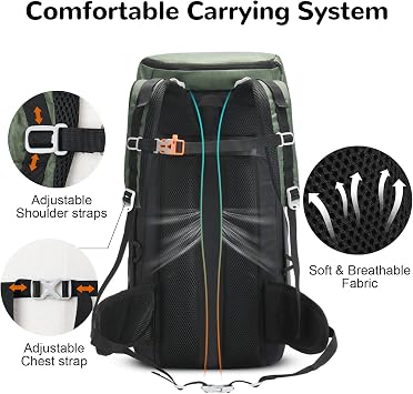 50L Hiking Backpack for Men Women, Large Front-Opening Backpack, Waterproof Outdoor Rucksack for Trekking Camping Travel, Green