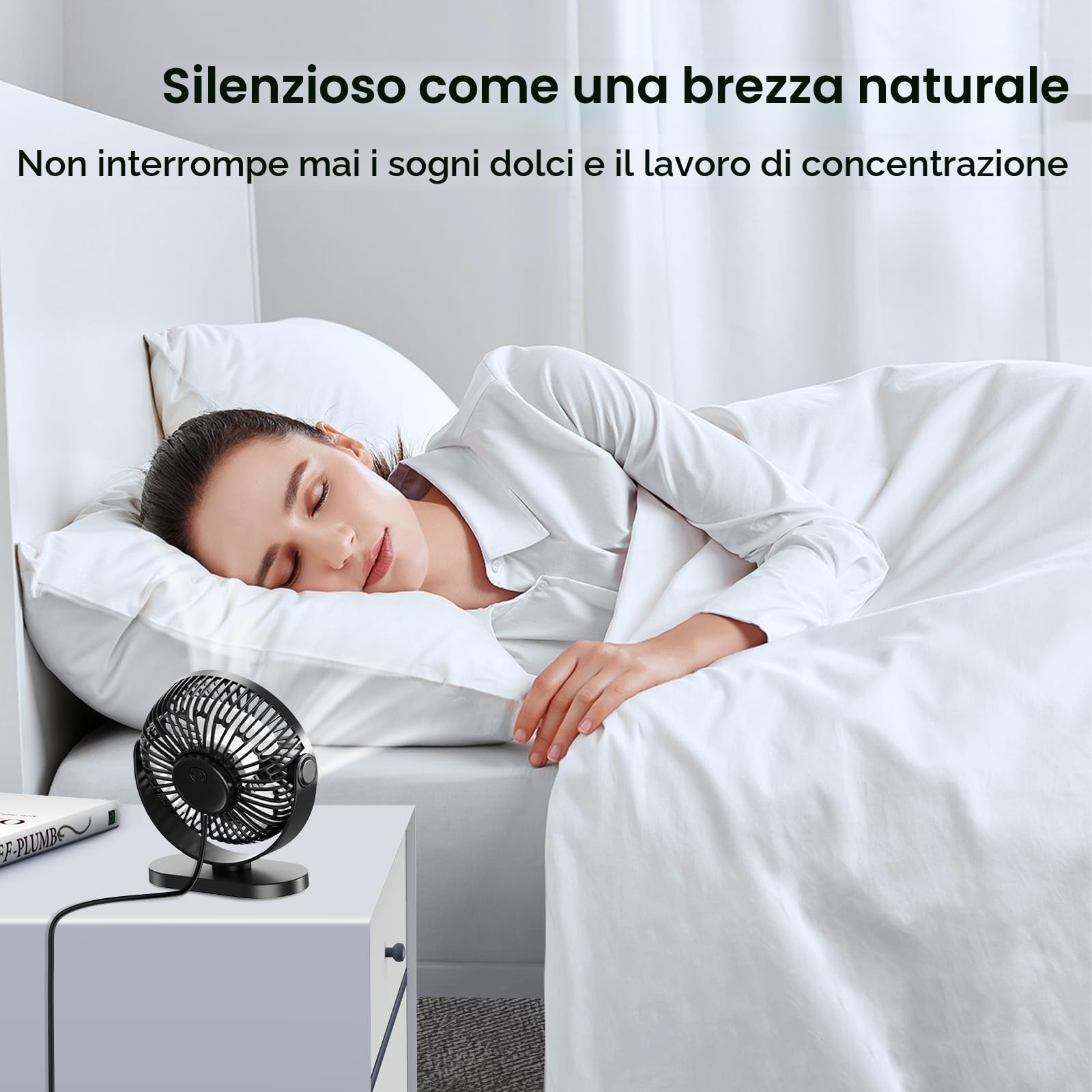 Ventilatore da Tavolo, 3 Velocità Ventilatore da Scrivania USB A con Gancio, 2.5W 360°Girevole Ventilatore Silenzioso, Mini Ventilatore Portatile per Ufficio, Cucina, Casa, Comodino, PC, Scrivania