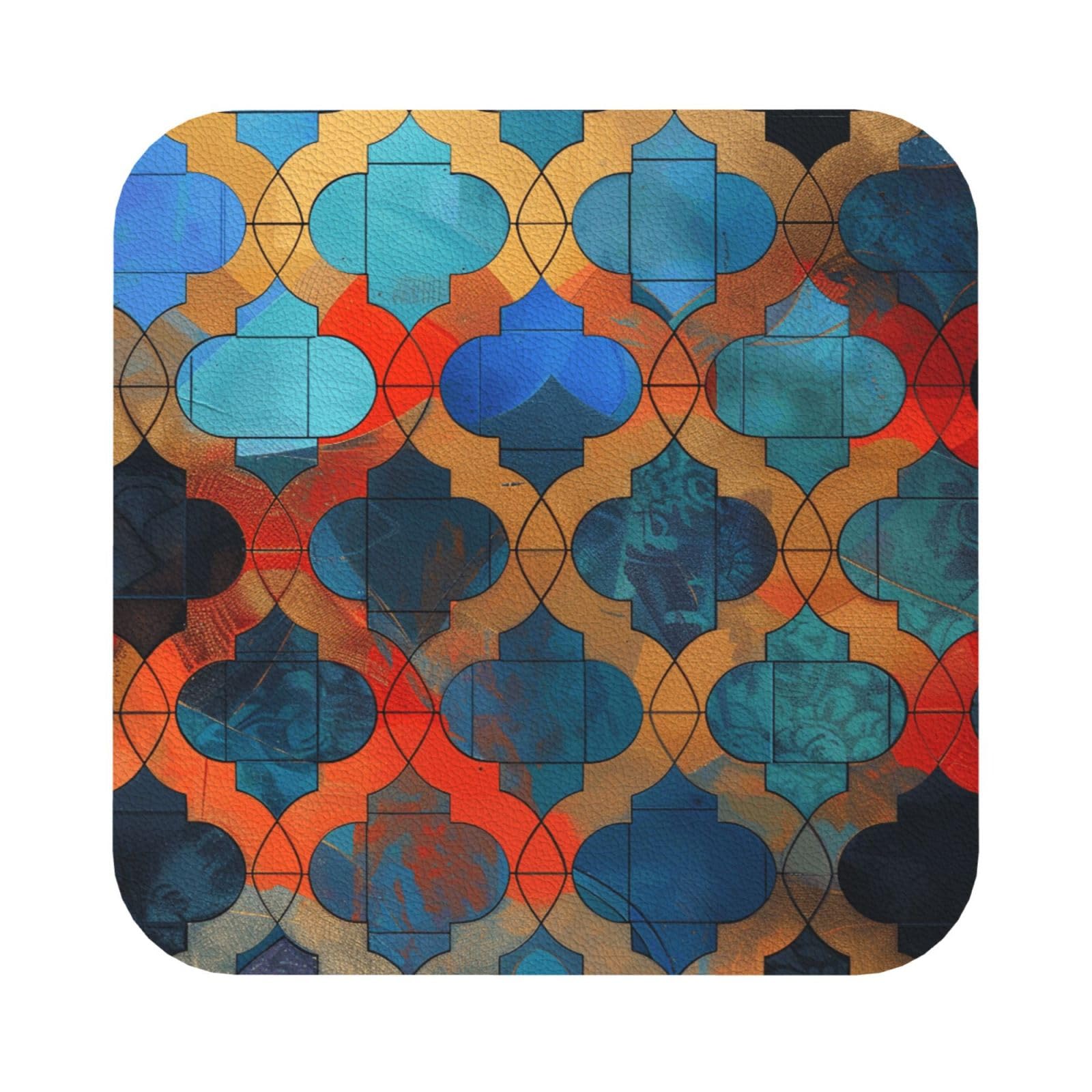 Lattice Print Leather Coaster Set of 6, Square Coasters Table Decorative Coffee Cup Beverage Coasters Wine Beer Bar Coasters for Hot Drinks Table Protection