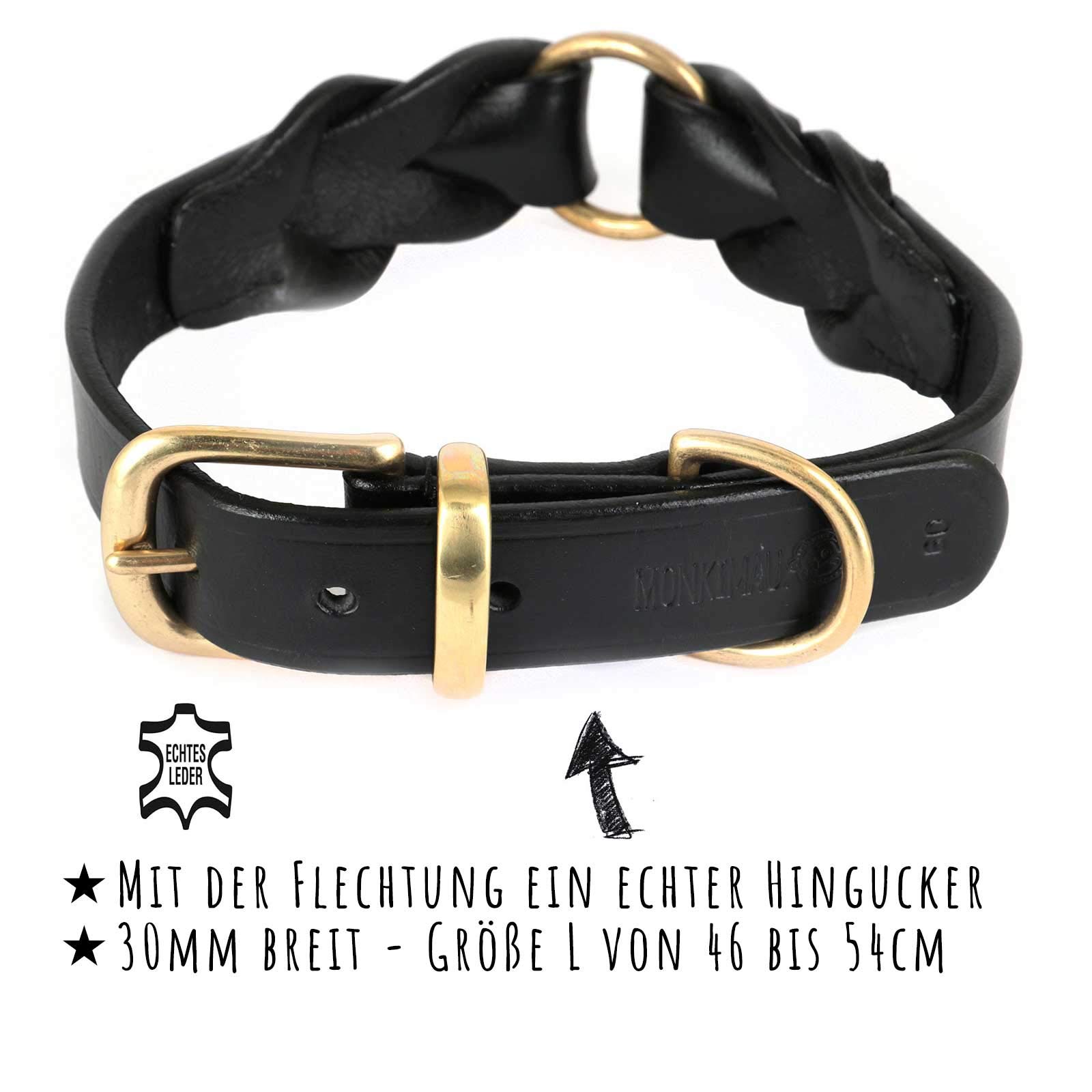 MONKIMAU Collier pour chien en cuir véritable tressé réglable L 46-54 cm