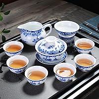Vista 7 de Gaiwan - Juego de té chino de gongfu de 6 onzas, tazas de té de porcelana azul y blanca, taza de té de cerámica con sopera de cerámica, cuenco