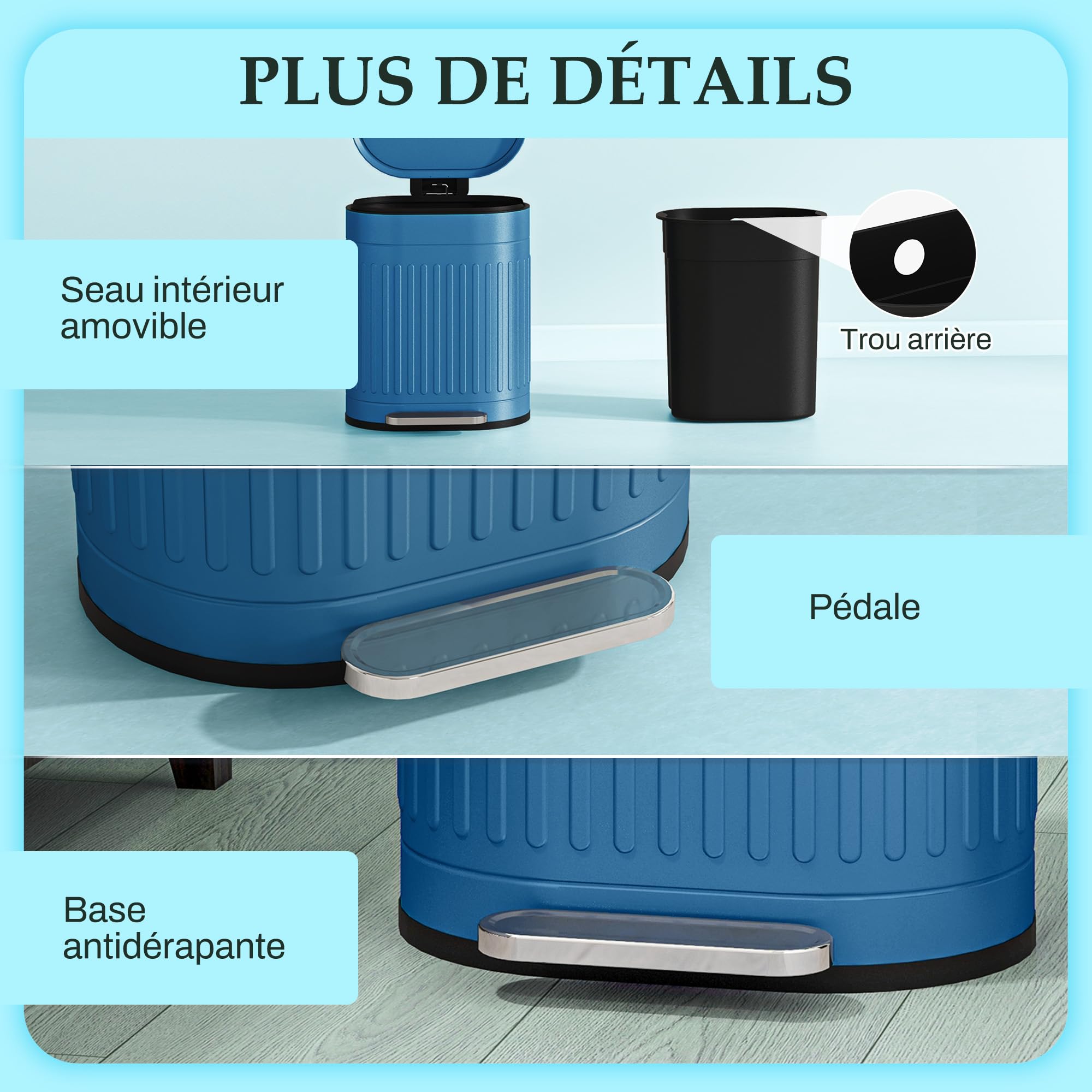 HOMCOM Prullenbak 20 L Pedaalemmer met Softclose-deksel, pedaal, uitneembare binnenemmer Zilver, 34,2 x 30,6 x 44,2 cm | Netherlands