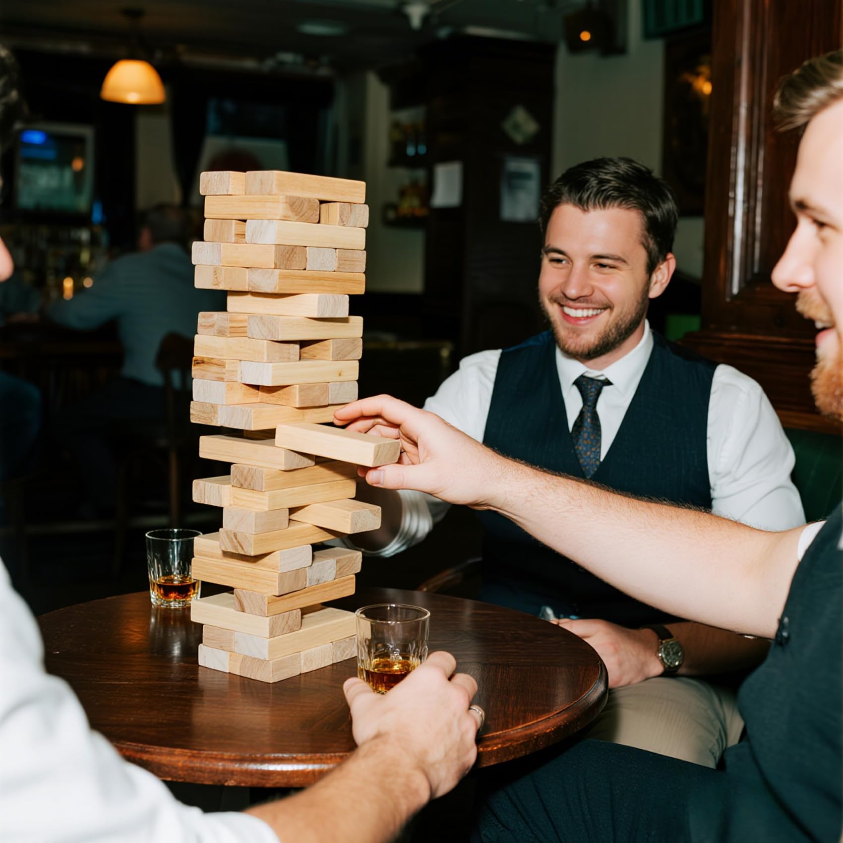 Riesiges Tumbling Tower Spiel, Outdoor-Hof-Spiele für Kinder und Erwachsene, über 100 cm, 60 Stück, Holz-Stapelspiele mit tragbarer Tragetasche für Hinterhof, Rasen, Party, Camping und