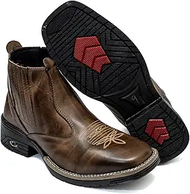 Bota Texana Latego Masculina de Couro, Estilo Country Western, Bico Quadrado, Solado Antiderrapante