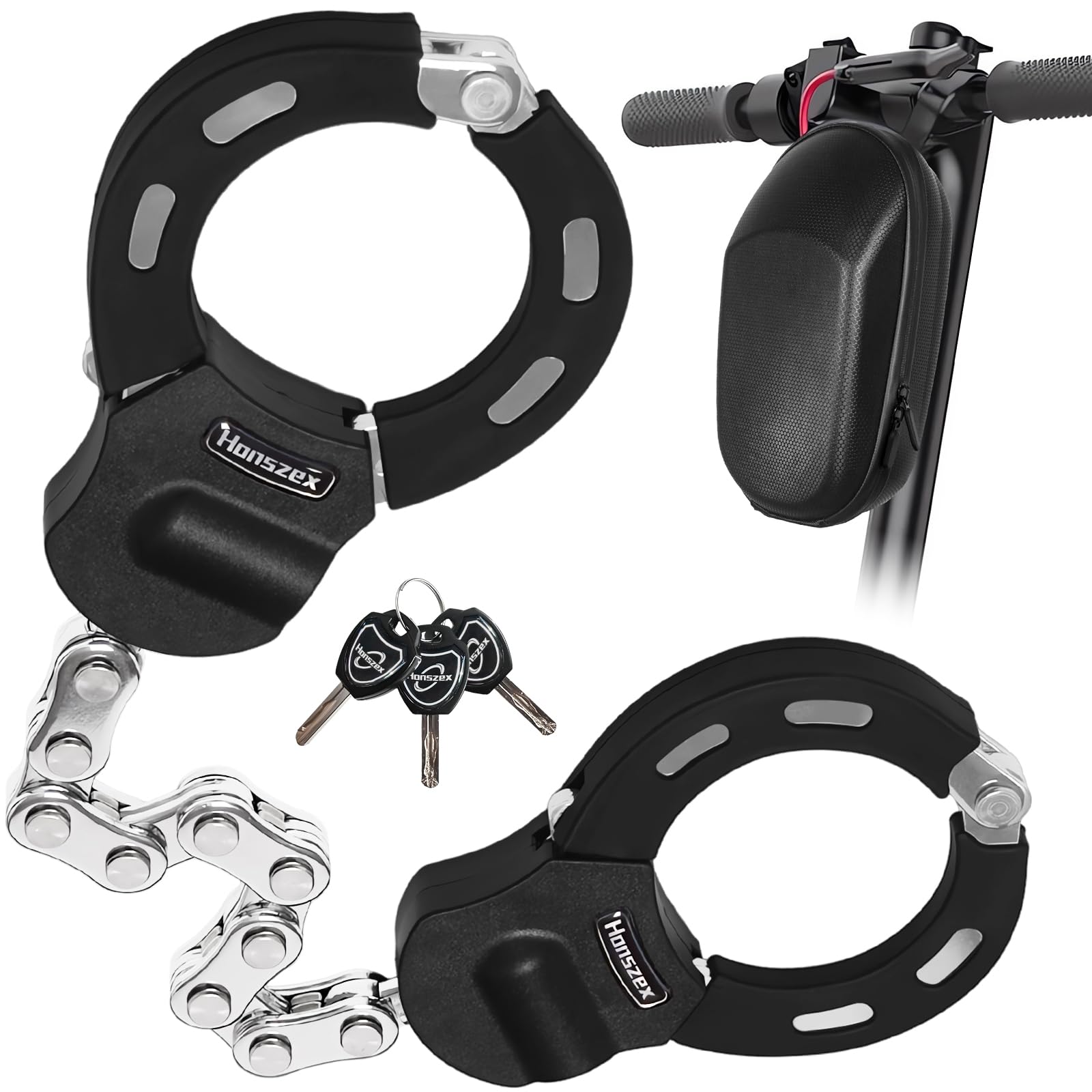 Honszex E Scooter Schloss, Handschellenschloss mit Schlüssel, Schloss für E Scooter, Fahrradschloss Ebike Hohe Sicherheit, Gummi-Lock-Hülse gegen Kratzer, mit Tragbaren Wasserdicht Aufhängetasche