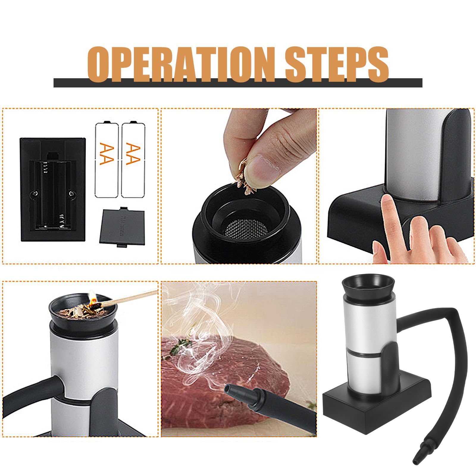 Abaodam Affumicatore Portatile per Cucina e Barbecue, Generatore di Fumo Alimentare a Freddo in Metallo Leggero senza Fonte di Calore, Infusore di Fumo per Carne, Cocktail e Picnic