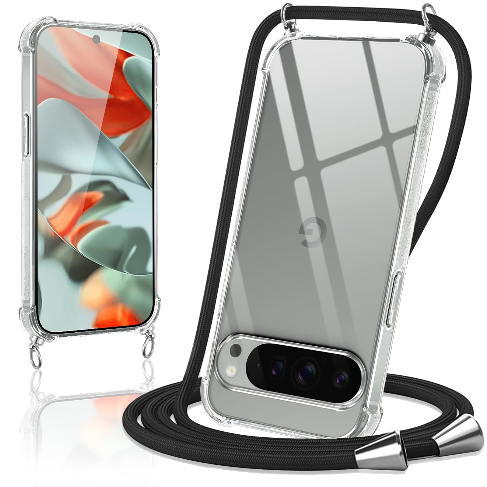 caslord Cover con Cordino per Google Pixel 9/9 Pro, Trasparente