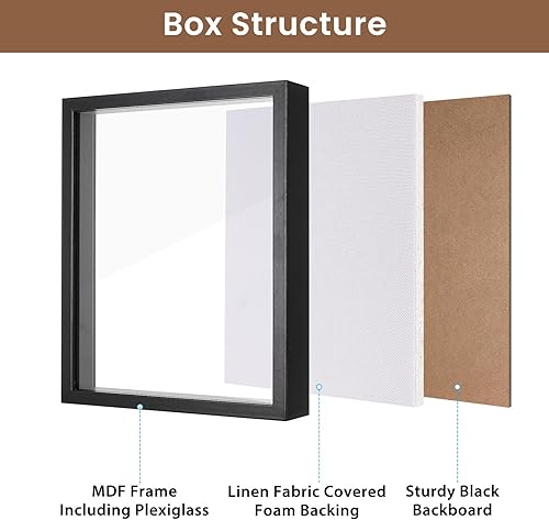 Miniatura 3 de Califortree Marco de caja de sombra de 8 x 10 pulgadas con parte trasera de lino suave, pasadores de metal incluidos, caja de sombra de memoria para