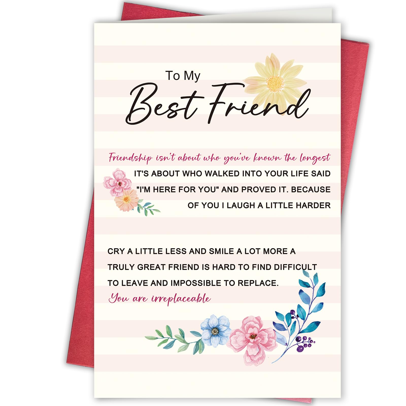 Bablira Poem Best Friend Card, Heartfelt Appreciation Card for Him Her, Friendship Gift, Because of You I Smile More