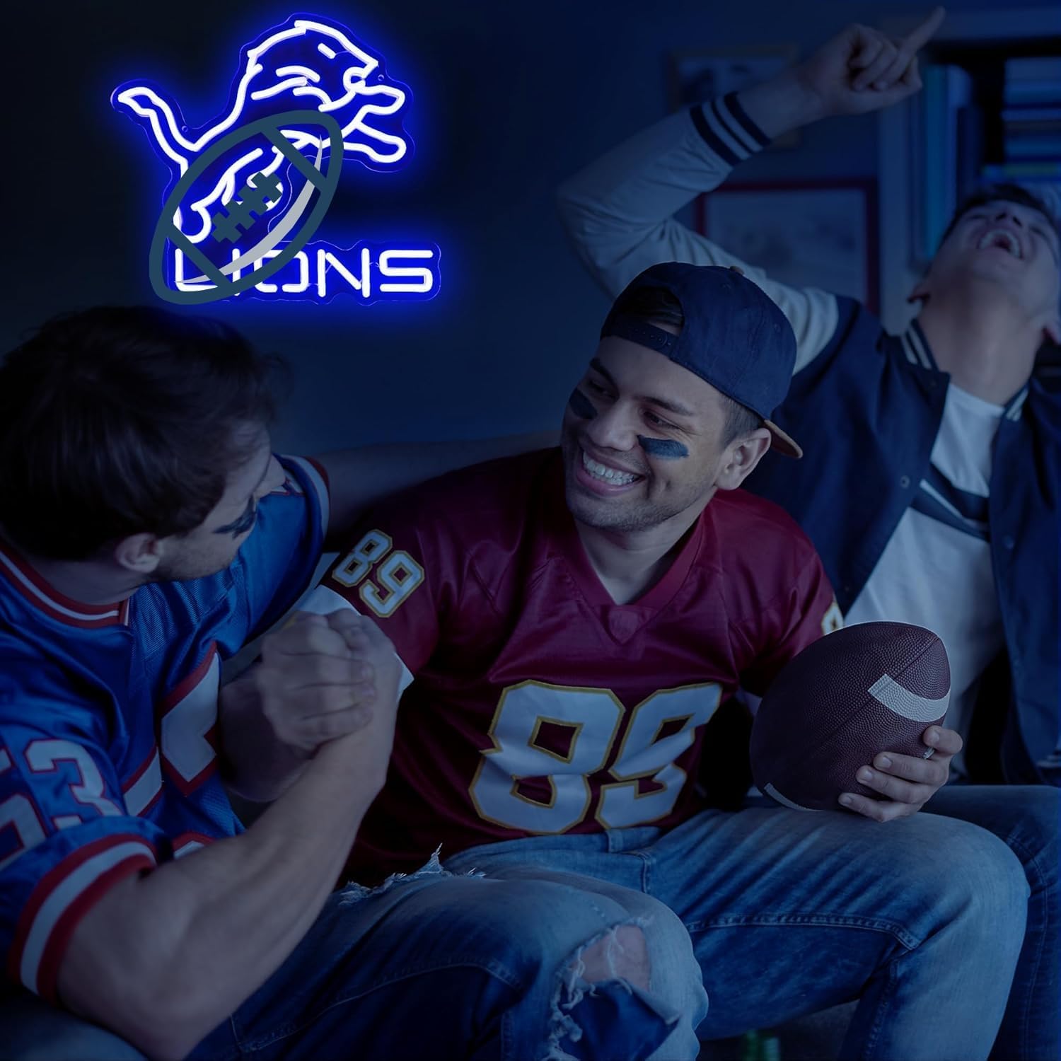 Football Team Neon Sign, Cool Dimmable Light Up Lions Football Team Merch Logo Hanging USB Powered for Wall Decor, Man Cave, Bedroom, Game Room Deco, Birthday Christmas Gift for Boys Fans (Lyons)