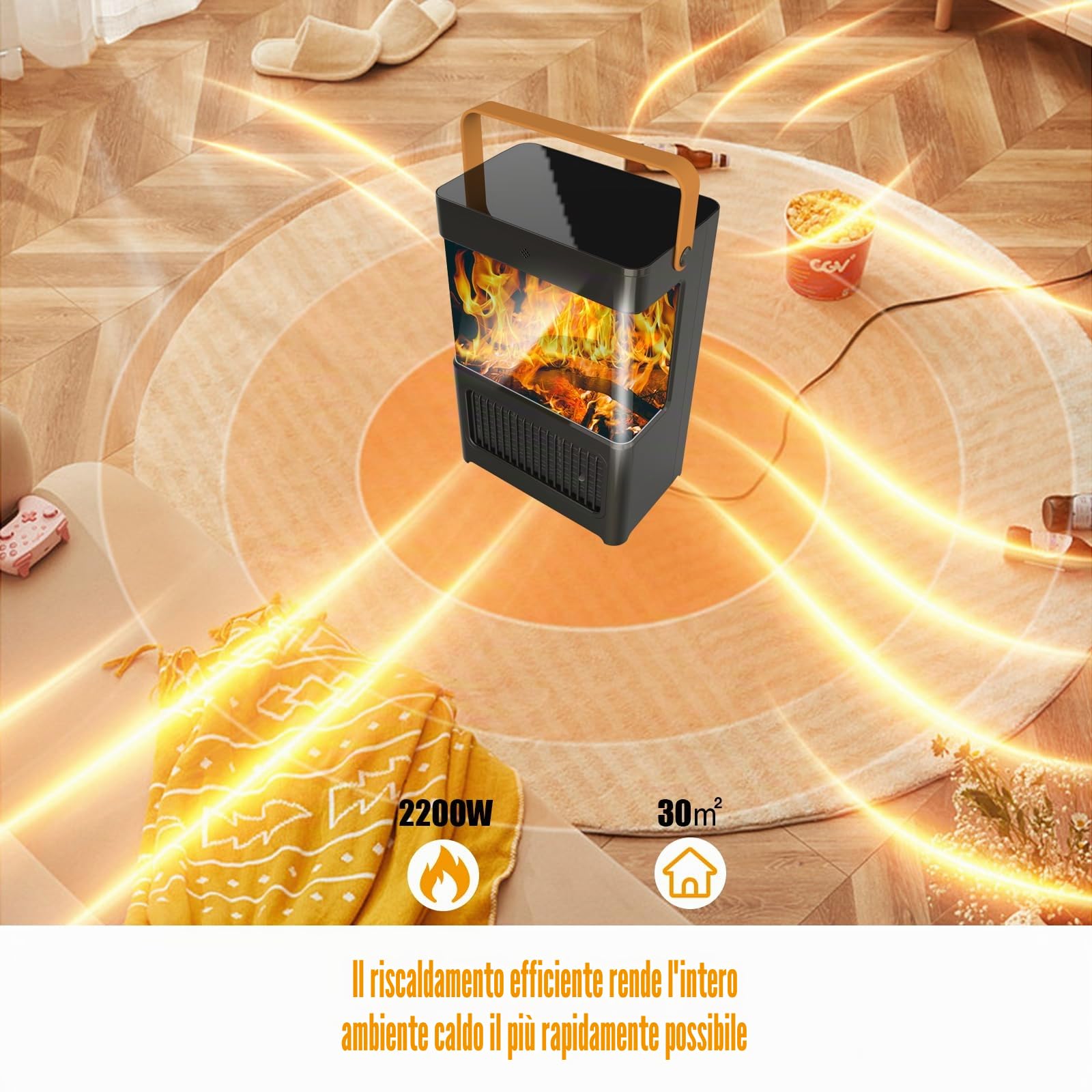 Termoventilatore a risparmio energetico, 2000 W, in ceramica PTC, oscillante a 80°, silenzioso, riscaldatore elettrico portatile con telecomando, termostato, timer da 12 ore, 3 modalità, protezione