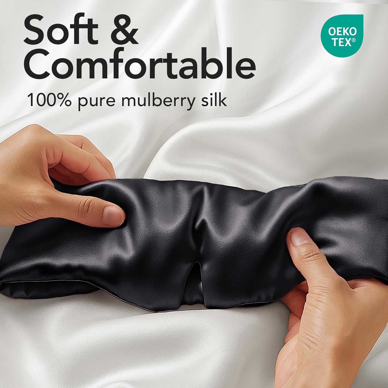 LitBear Silk Sleep Mask for Women Men, Adjustable 100% Mulberry Silk Sleep Eye Mask for Side Sleeper, Total Blackout Eye Cover for All Night Sleep, Travel, Office, or Napping (Black)