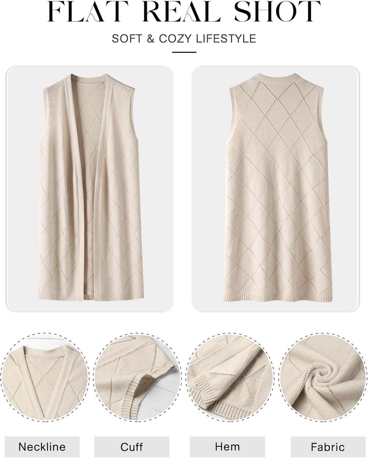 ZXZY Sleeveless Cardigans for Women Cozy Trendy Open Front Sweater Duster Long Vest - Image 5