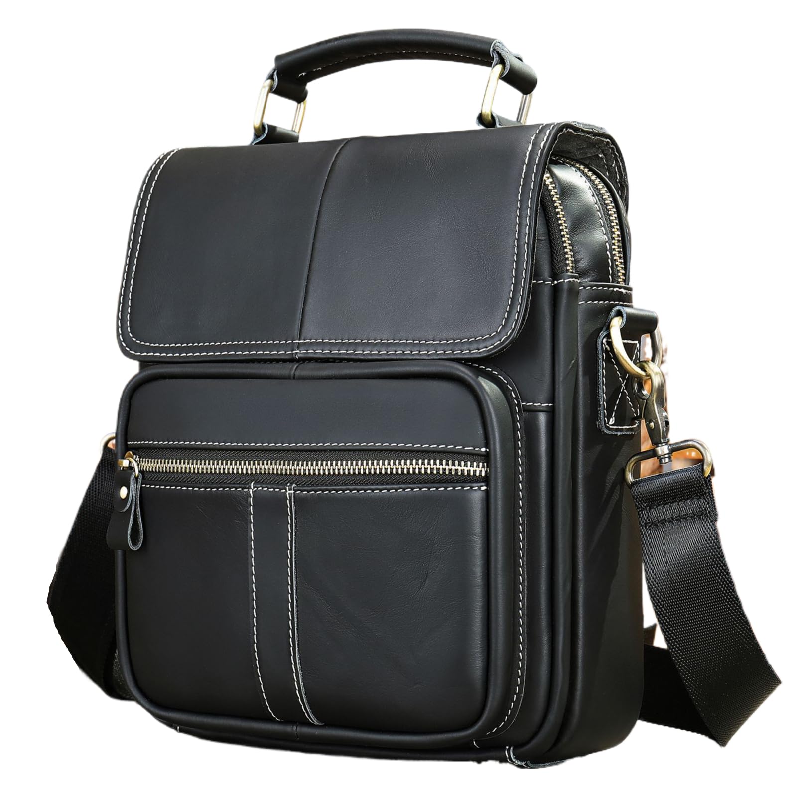 Genuine Leather Messenger Bag for Men Adjustable Shoulder Crossbody Bag Work Business Casual Office Satchel