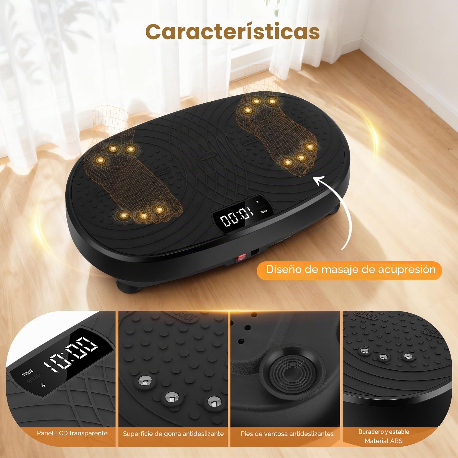 Plataforma Vibratoria, 6 Modos & 120 Velocidades Ajustables Plataforma Vibratoria con Bandas de Resistencia y Control Remoto, Temporizador para Casa/Gimnasio/Oficina (Compatible con Bluetooth)