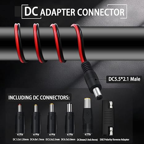 COMeap SAE to DC Adapter for Jackery Solar Panel, 3FT SAE Plug to DC5521 Male Connector Cable with DC 8/6.5/5.5/4.0/3.5(mm) for Solar Generator 14AWG