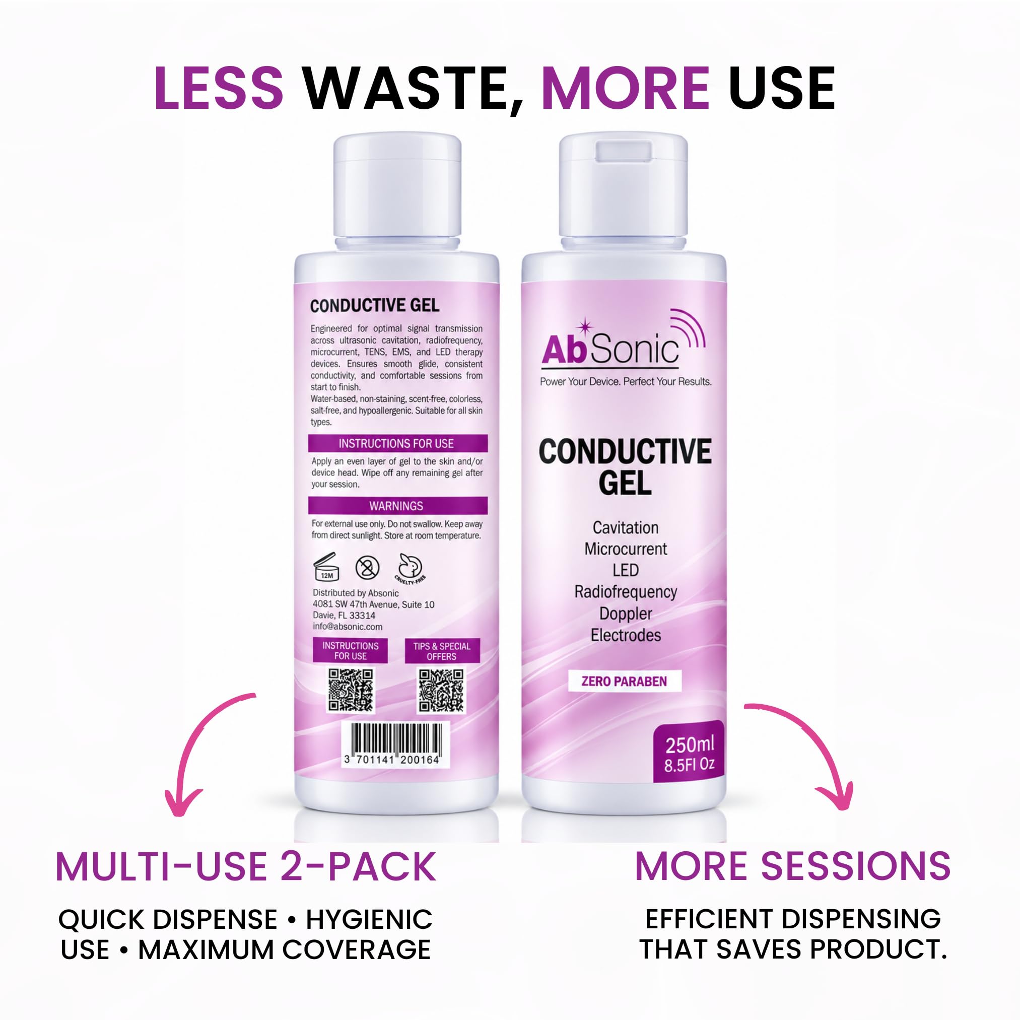 Absonic Conductive Gel for Ultrasound, Cavitation, Microcurrent, RF, TENS & EMS Devices – 2-Pack (17 oz Total) – Water-Based, Paraben-Free – Designed in France — Amazon image 7