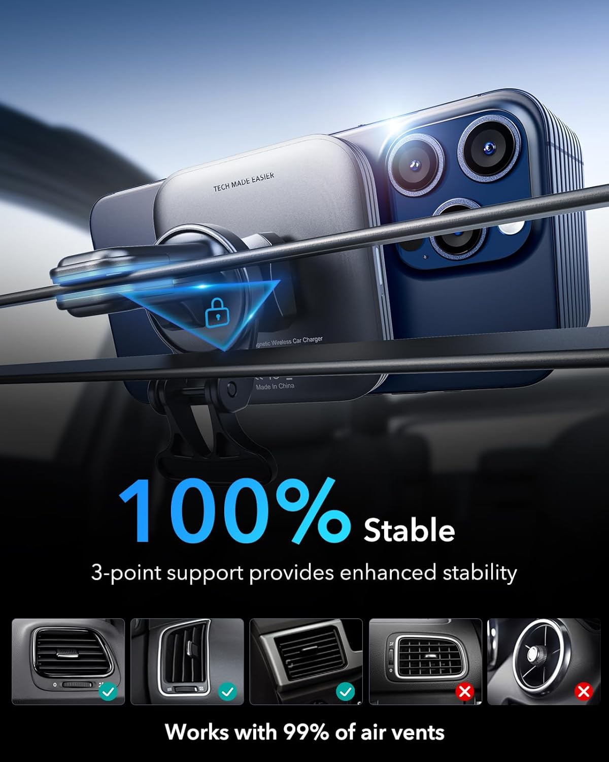ESR for Qi2 15W MagSafe Car Mount Charger, Qi2-Certified MagSafe Car Charger, Air Vent/Dashboard Magnetic Wireless Car Charger,Car Phone Holder Mount for iPhone 16/15/14/13/12/Galaxy S25,Fast Charging