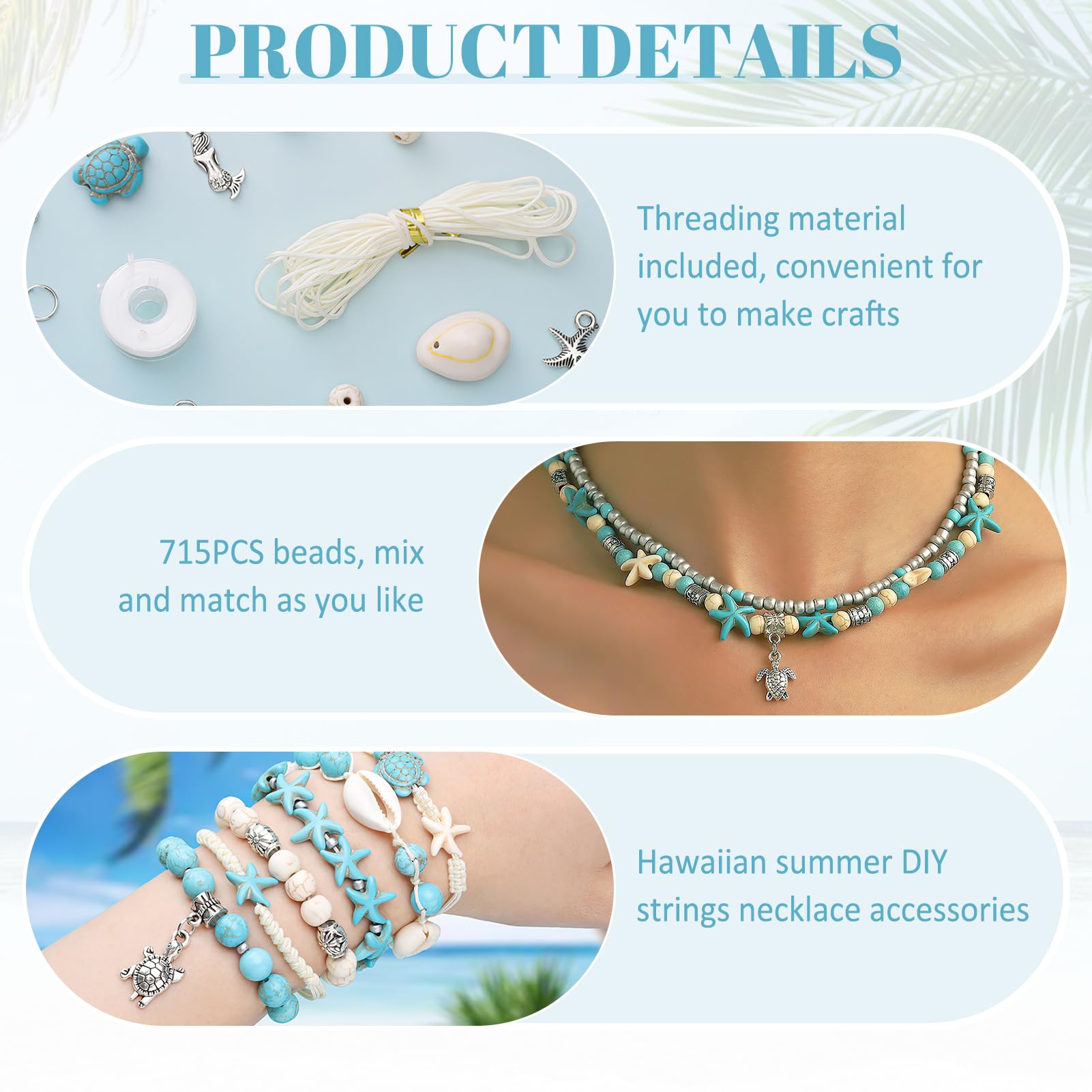 Perline per Braccialetti 715PCS Kit Fai da Te, Ciondoli Tartaruga Marina Conchiglie Stelle Marine Portafortuna