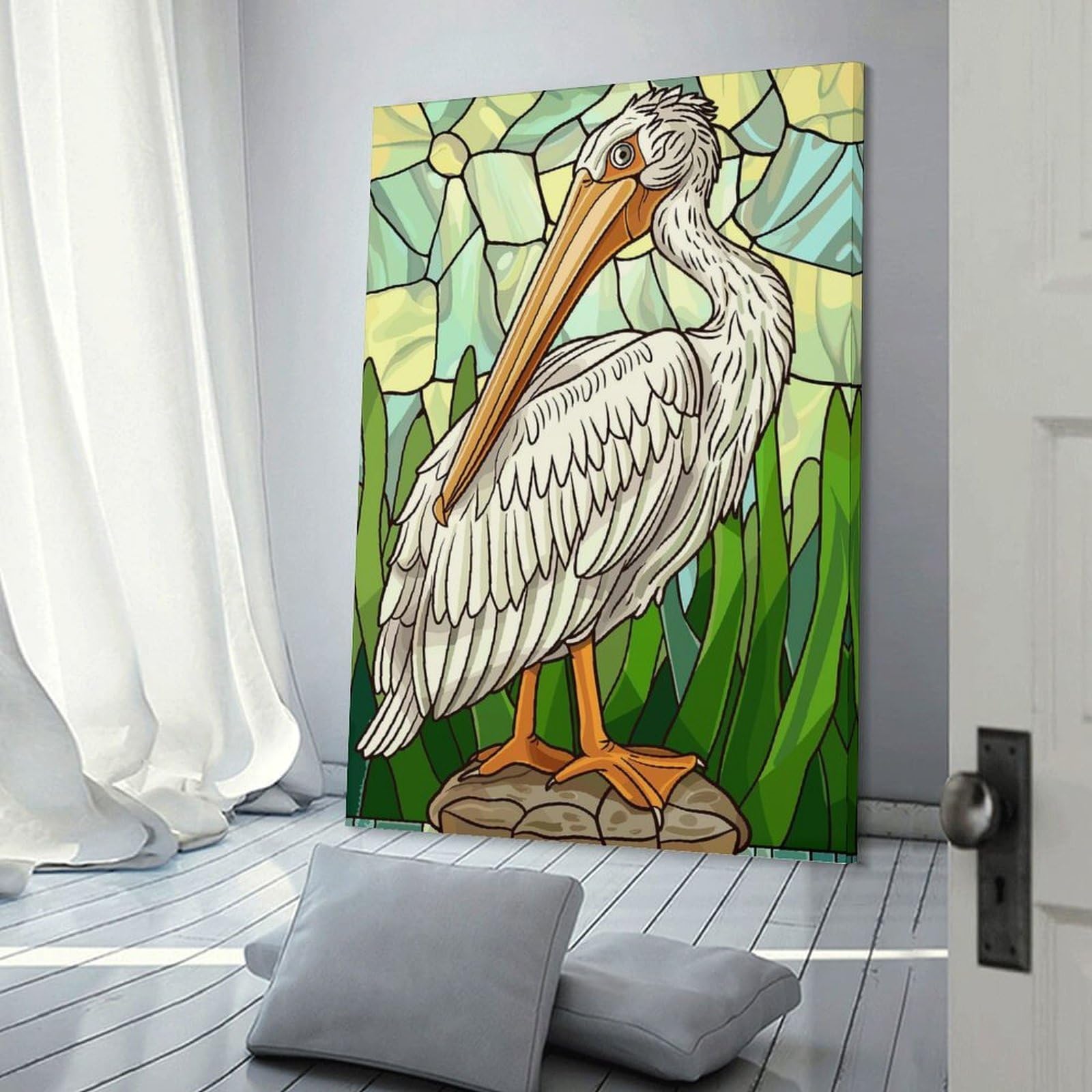 Junmoney Stained Glass Pelican Art Room Decor Wall Art 20x30inch(50x75cm), for Living Room, Bedroom, Office Or Hallway, An Adaptable Decor Piece for Home Use