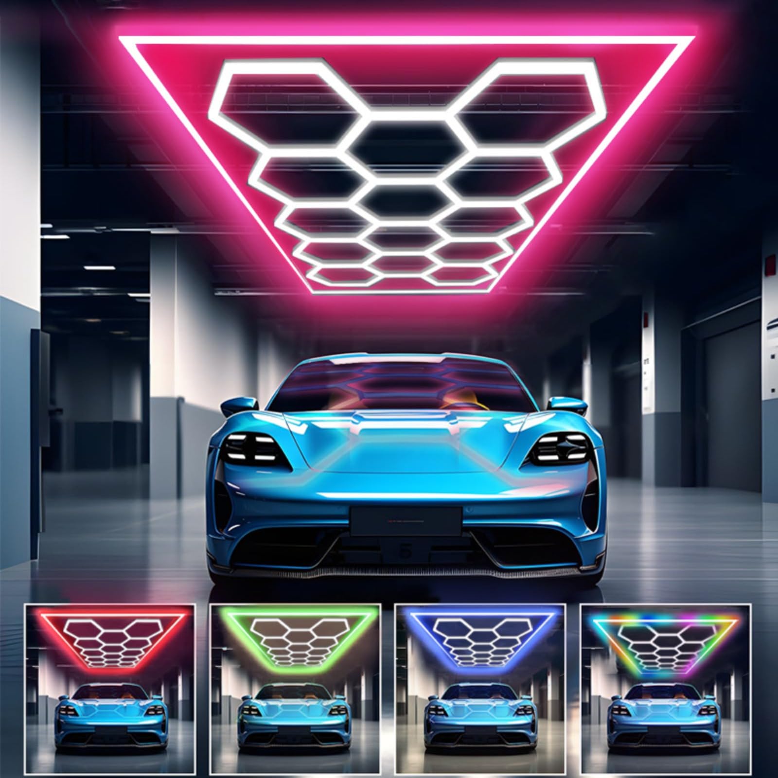neon led garage, lampe led hexagone,plafón led de nido de abeja,lampe de garage hexagonal,Adecuado para la decoraci n del coche, film luminoso para la iluminación de estación de trabajo y taller