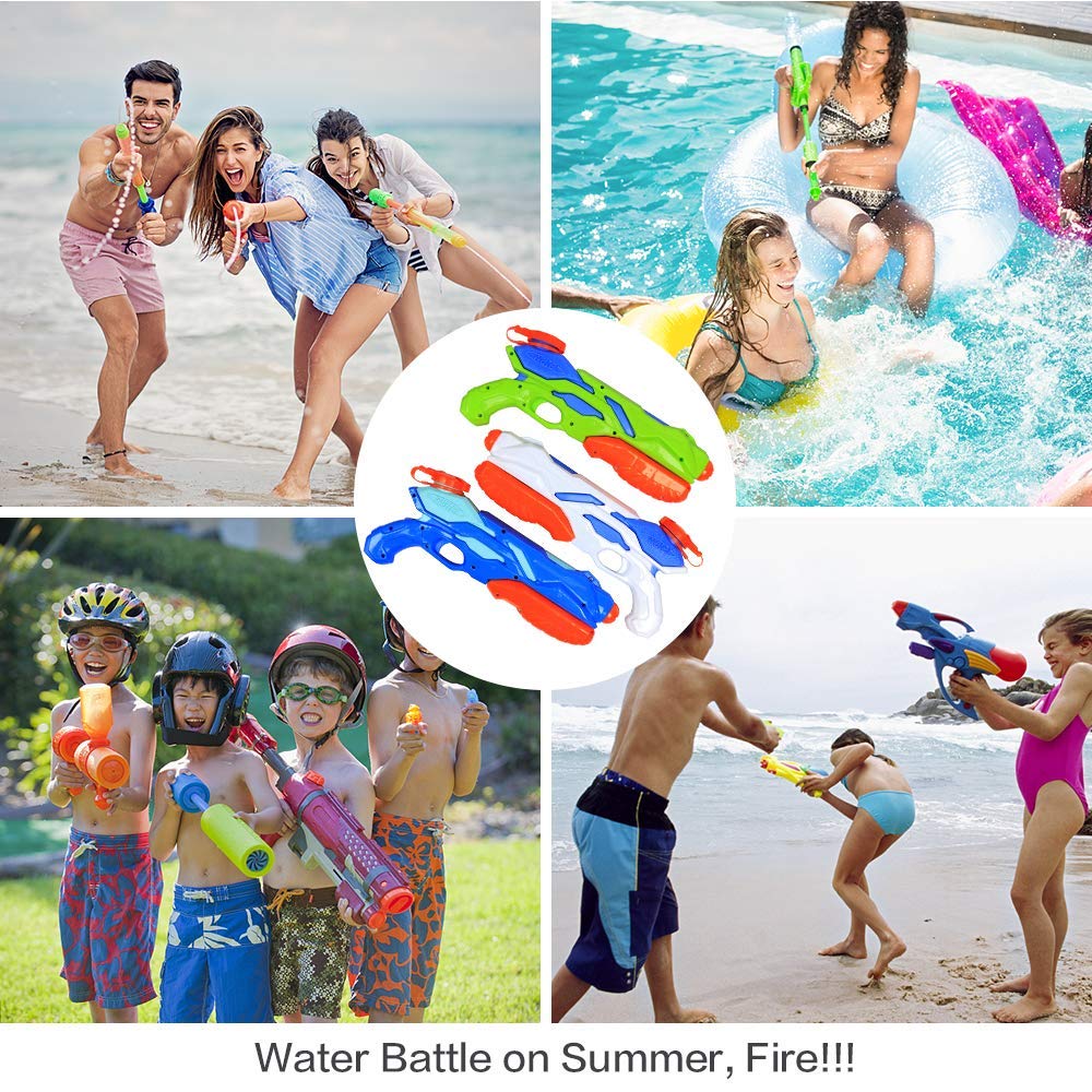 MOZOOSON Pistolets à Eau Jouet d'été pour Enfants, 3 x 300ML Water Gun avec 8-10M Longue Distance, Garçons Filles Adultes Jeu de Plein Air Jouets pour Piscine Plage Patio