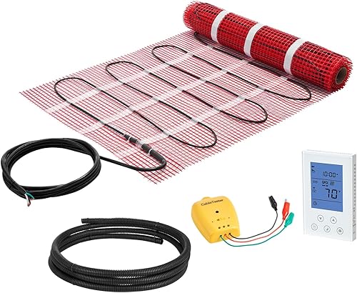 Miniatura 13 de VEVOR Tapete de calefacción de suelo, 30 pies cuadrados, sistema de calefacción eléctrica radiante en el suelo con termostato digital de detección