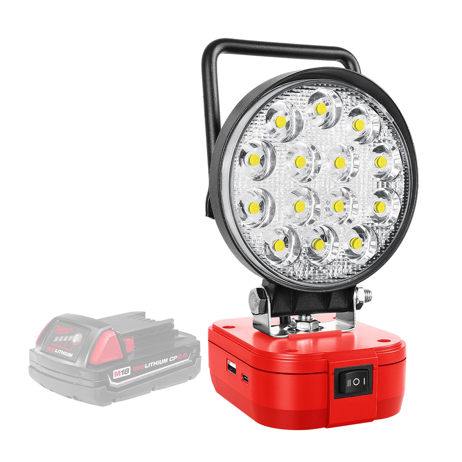 RIGIDON Cordless Portable LED Work Light for Milwaukee M18 18V Battery, 4 inch 42W 4200LM Floodlight for Outdoor Low Voltage Clamping Lighting, Workshop, Garage, Jobsite, Car Repairing (No Battery)