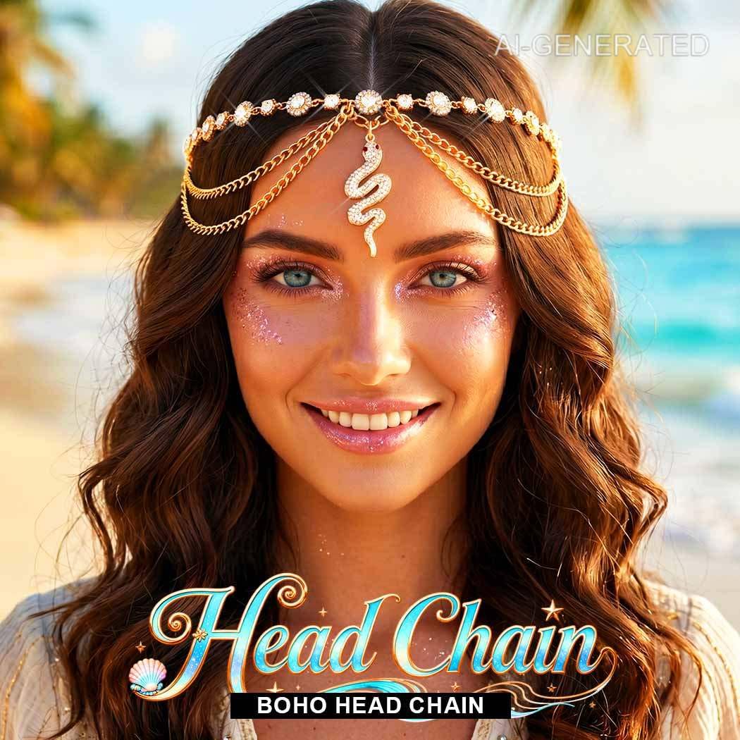 ACEDRE Rhinestone Snake Head Chain Boho Gold Egyptian Headpiece for Women | Snake Gold Forehead Headpiece Egypt Bohemian Head Jewelry Halloween Cleopatra Costume Hair Accessories