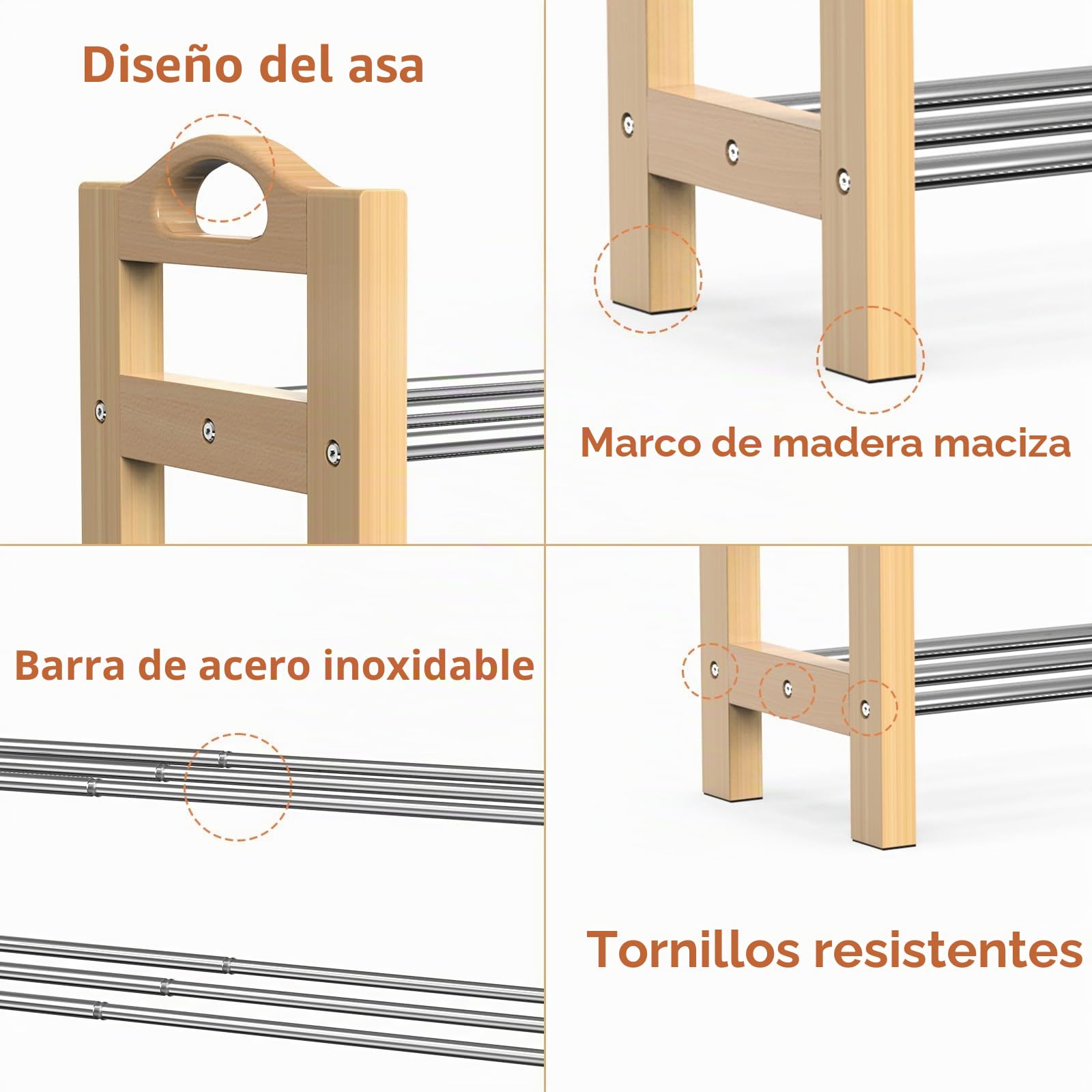 LEMIKKLE Organizador de zapatos de madera expandible para entrada, zapatero de acero inoxidable de 2 niveles, organizador de almacenamiento y organización, montaje simple, tamaño máximo (32-18-9.4