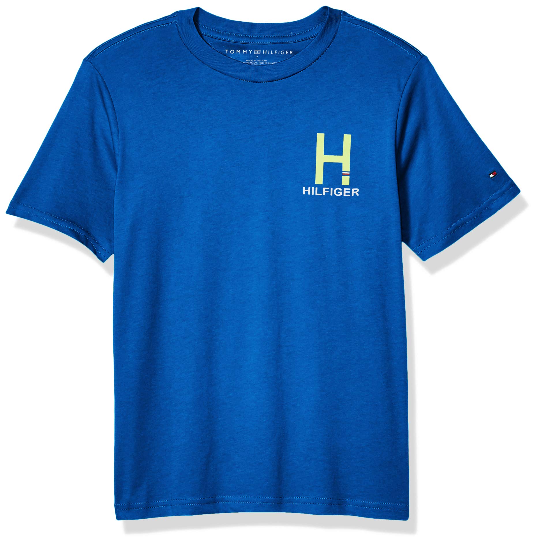 Tommy HilfigerBoys' Short Sleeve Flag Solid V-Neck T-Shirt, Blue Iolite, 6