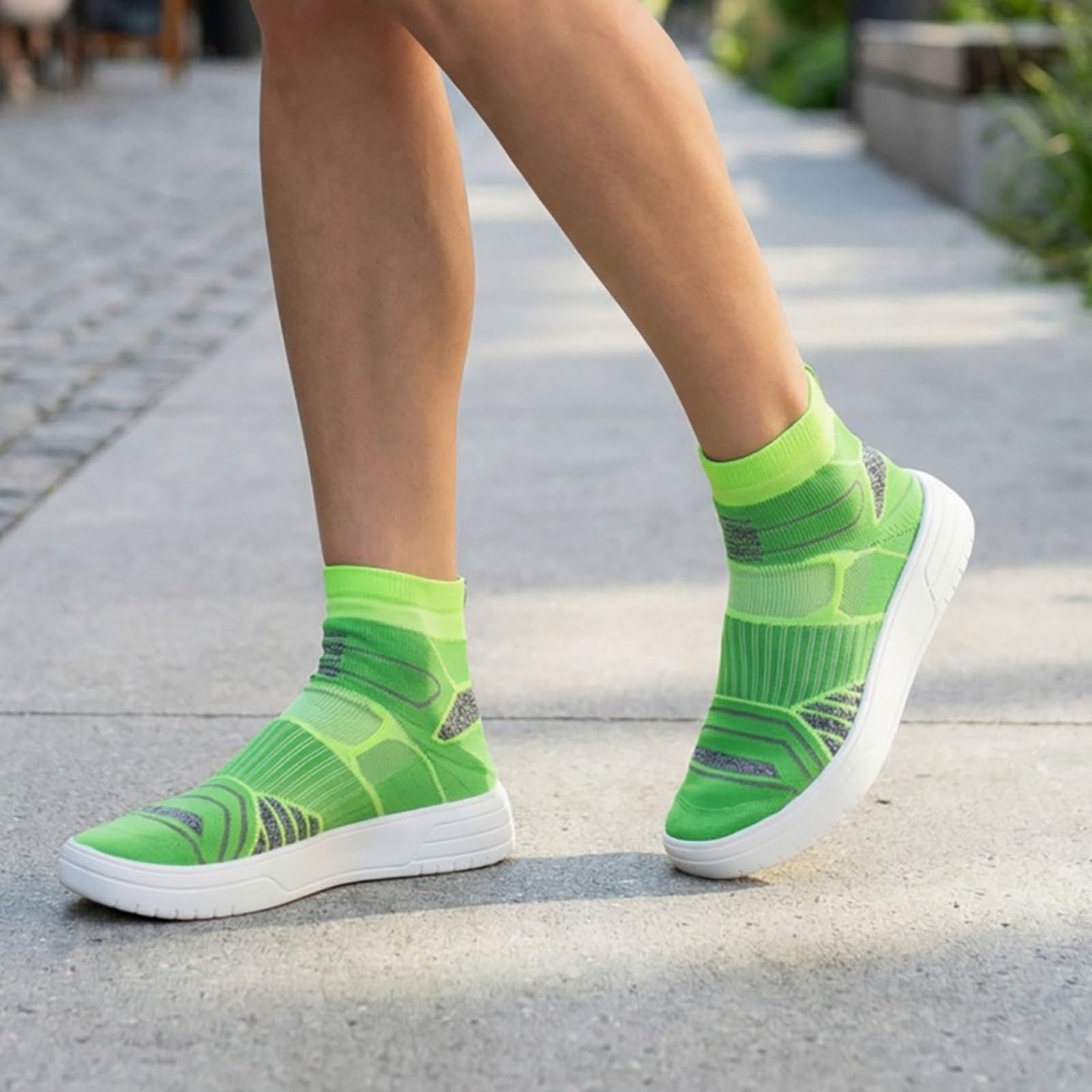Urban Streetwear - Scarpe da ginnastica da uomo, a calza, elasticizzate, lavorate a maglia, con grafica stampata, per passeggiate in città, palestra, danza, Verde, 38 2/3 EU