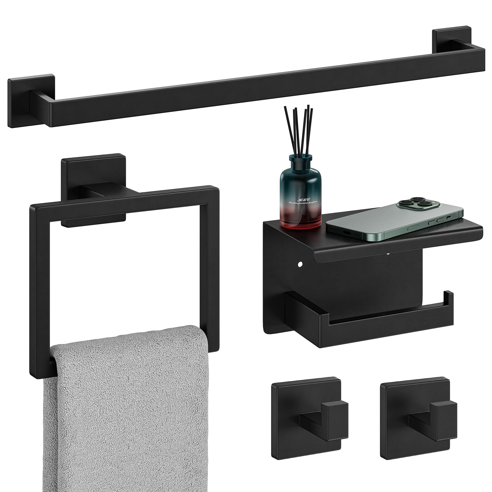 20-Pieces Matte Black Bathroom Accessories Set, 24 Inch Bathroom Hardware Set, SUS304 Stainless Steel Bath Towel Bar Set, Towel Racks for Bathroom Wall Mounted, Modern Bathroom Decor — Amazon image 18