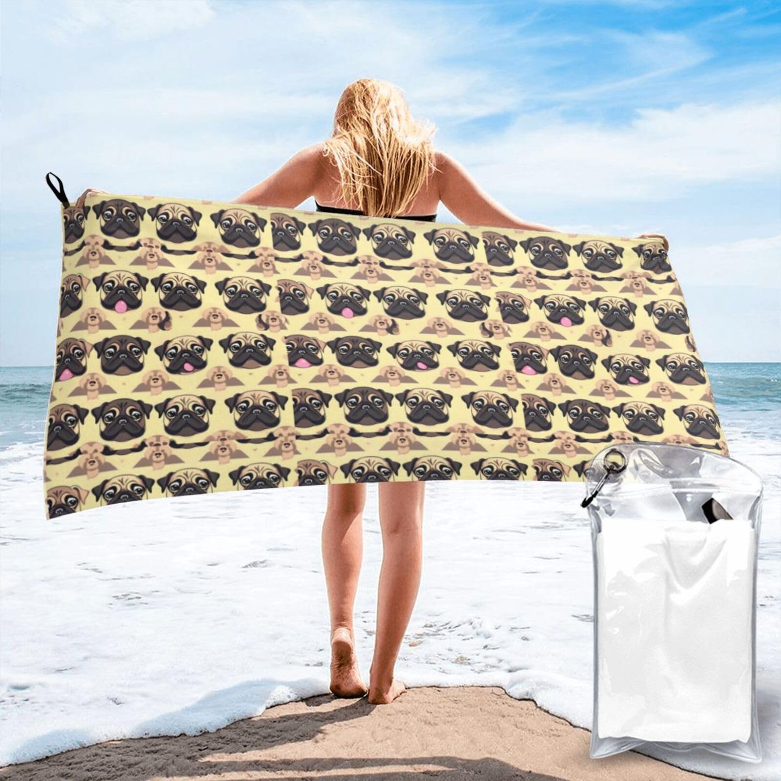 Toalla de playa de carlino de secado rápido, el regalo original para viajeros