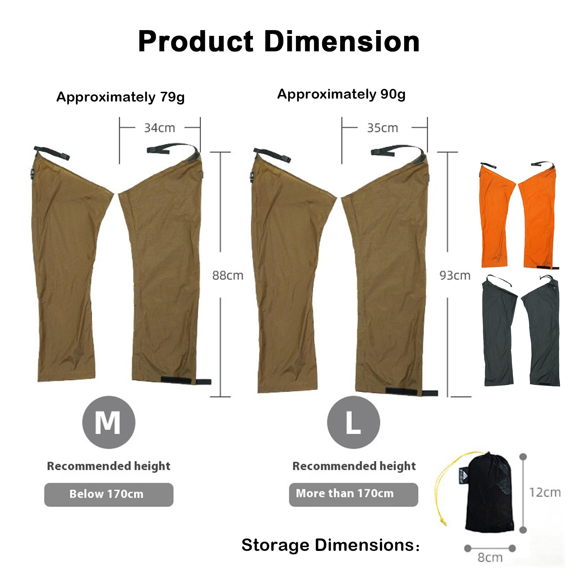 windhike 3F UL Gear Ultraleicht Gamaschen Wasserdicht 79 g, Regenhose für Männer und Frauen, Lange Gamaschen Wandern,Verstellbar für Rucksacktouren, Angeln, Camping und Bergsteigen