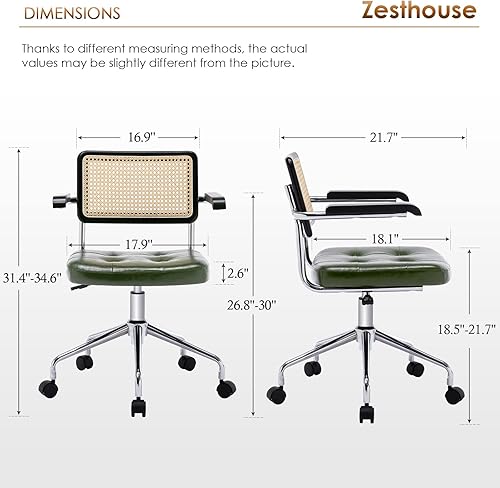 Miniatura 2 de Zesthouse Silla moderna de oficina en casa, silla de escritorio de cuero con respaldo de ratán, silla de tocador para niñas y mujeres, sillón