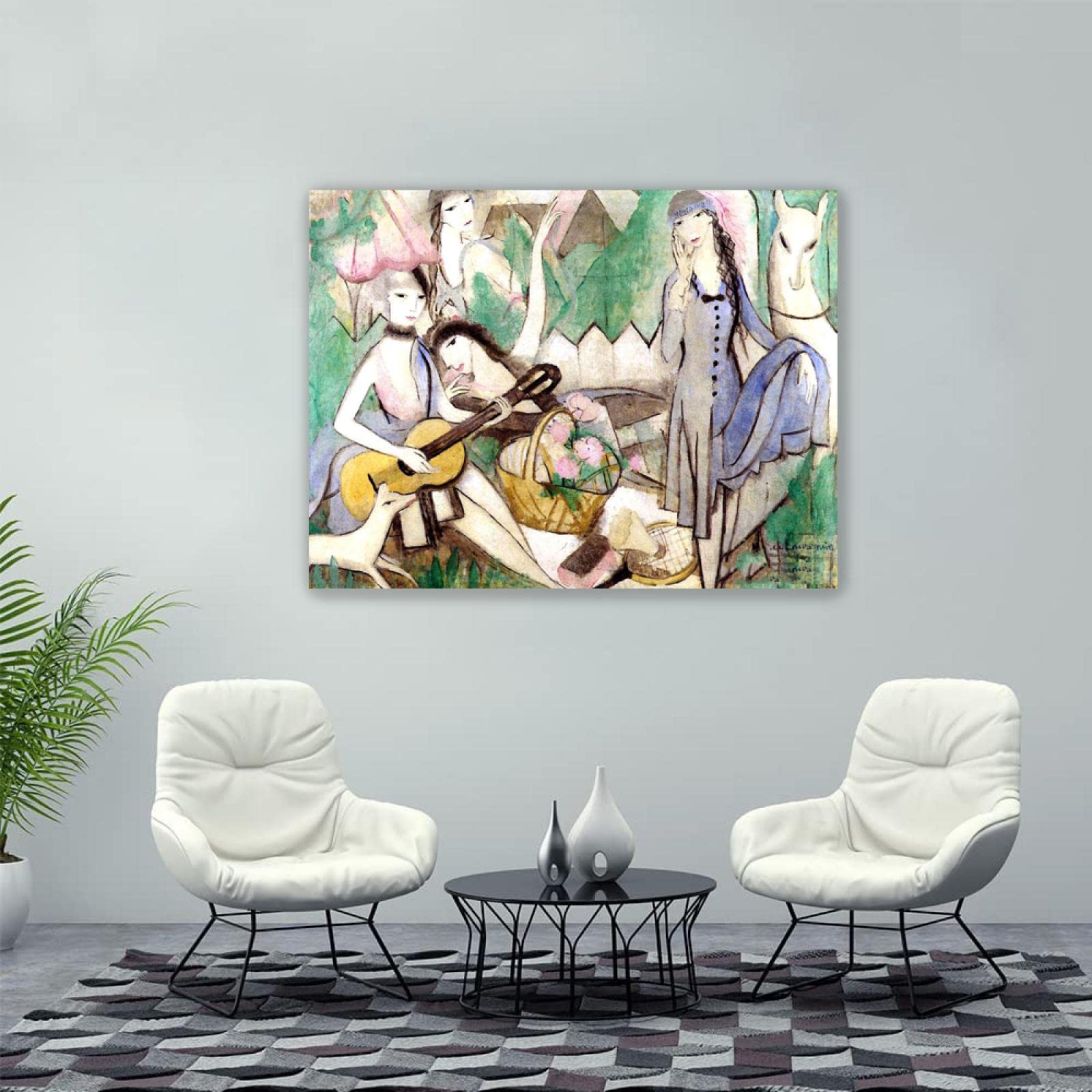 Gerahmt-Marie Laurencin Bilder Leinwand| XXL-Abstrakte Wandkunst Frau Bild Leinwand Gemälde|Wandbild Poster Kunstdruck Als Leinwandbild|Wand-BilderEin pastorales Konzert' 40x55cm(16x22in)