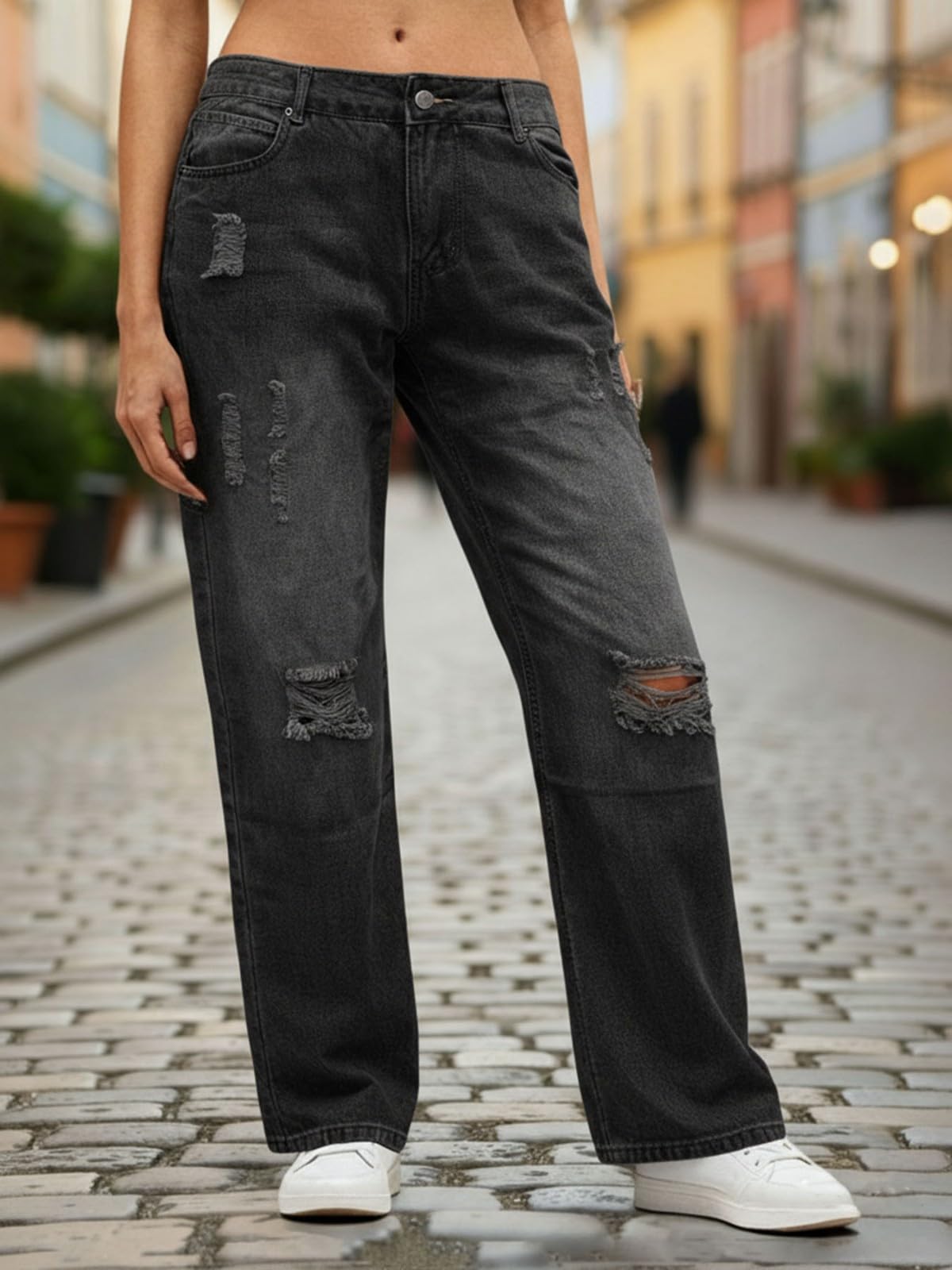 Jeans Damen Straight Low Waist, Jeanshose Baggy Boyfriend Damenjeans