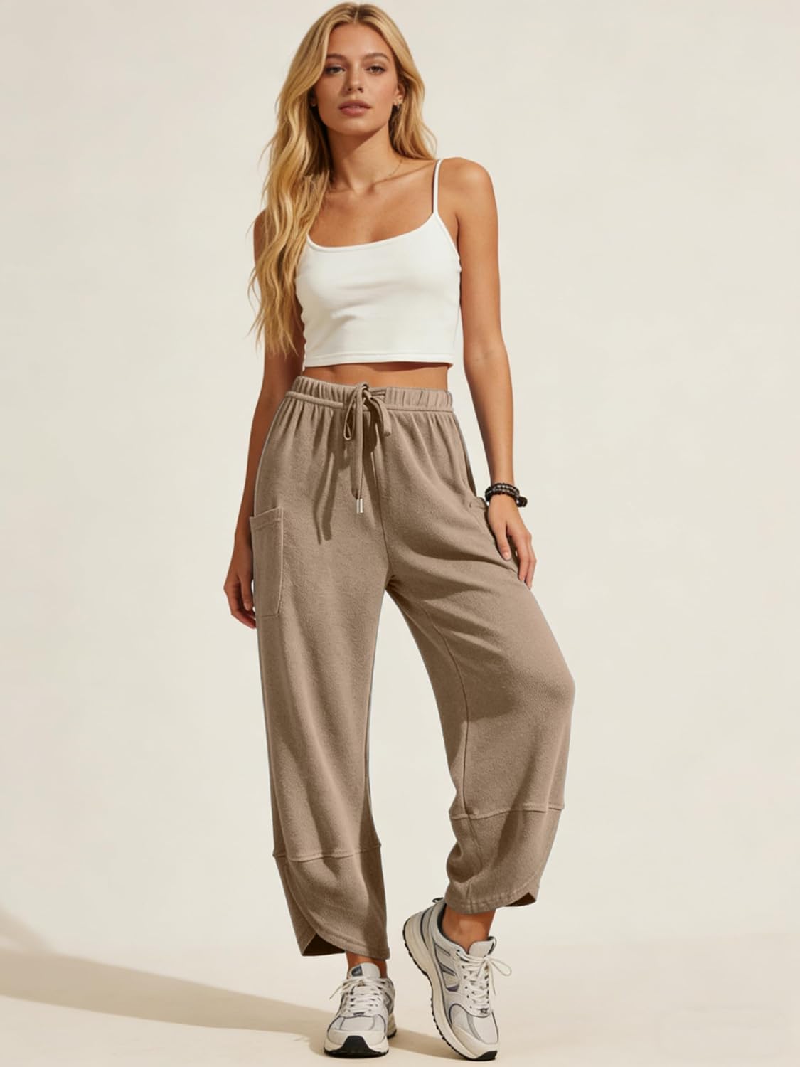 Xiaoxuemeng Womens Wide Leg Sweatpants Drawstring Elastic Waist Harem Pants image 5