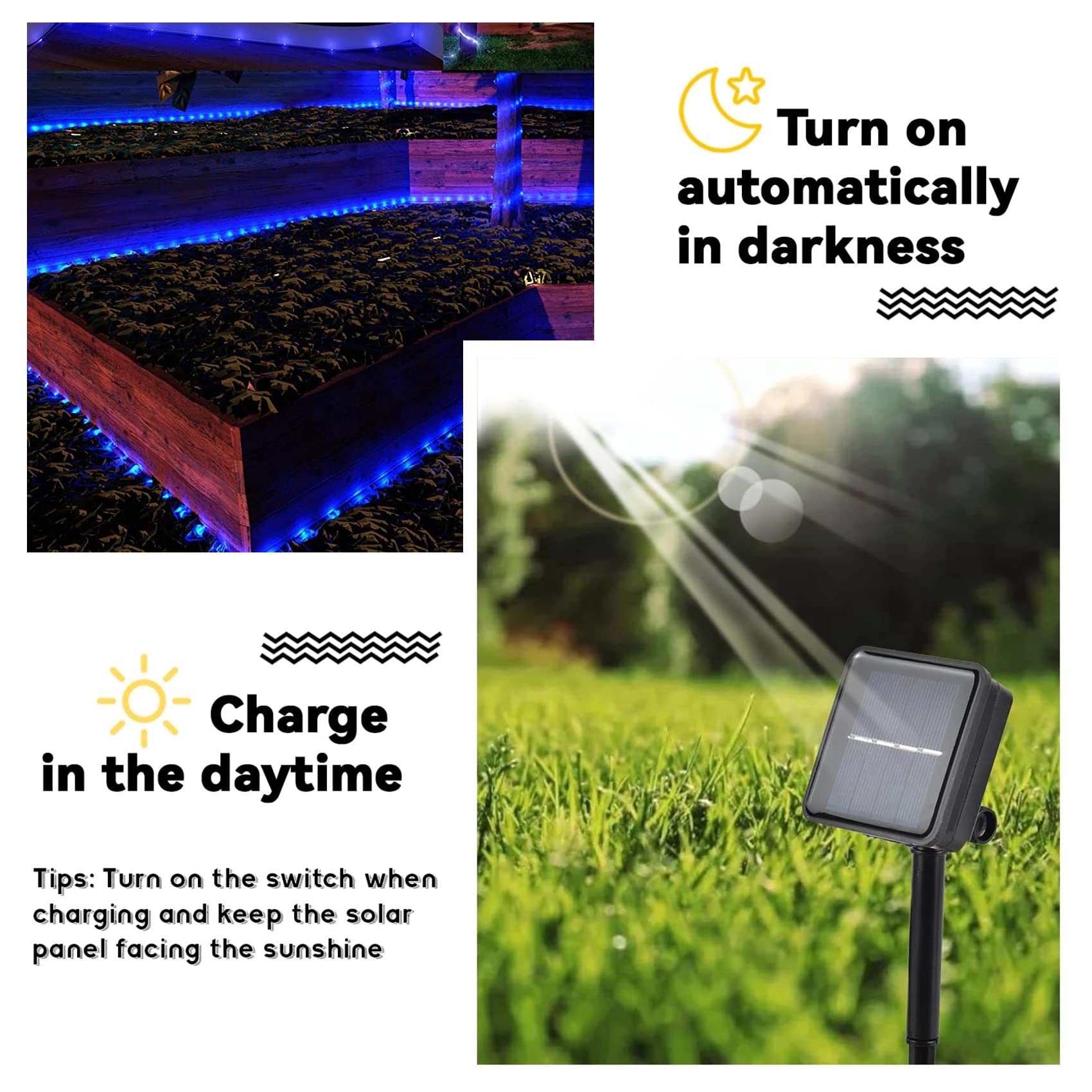 Solar Lichterkette Aussen Wetterfest 30 M 300 LED Wasserdicht Lichterschlauch Außen Lichterkette 8 Modes LED Schlauch Außen für Balkon Party Weihnachten (blau)