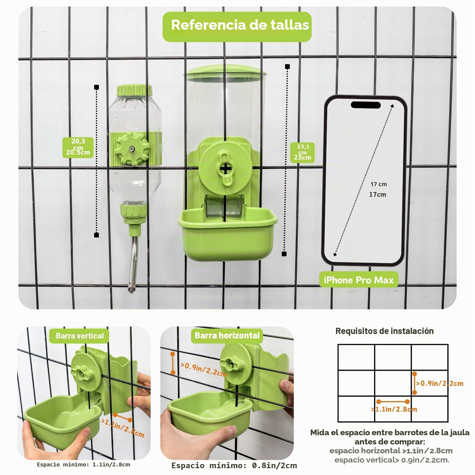 Dispensador automático de Comida y Agua para Mascotas, comedero Colgante para Jaula, comedero para Cachorros, Gatitos, Conejos, cobayas, Chinchillas, Hurones y erizos (Verde)