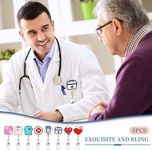 Miniatura 6 de Paquete de 8 carretes de insignia para enfermeras, carretes de identificación de enfermería lindos y retráctiles para enfermeras, doctores, regalos