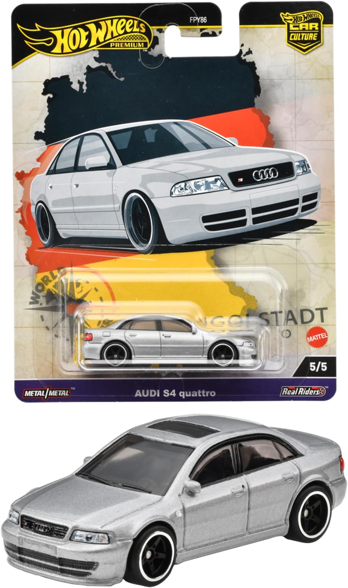 Hot Wheels Car Culture World Tour Audi S4 Quattro Ride On Toy Mini Car Ages 3+ Silver HRV81
