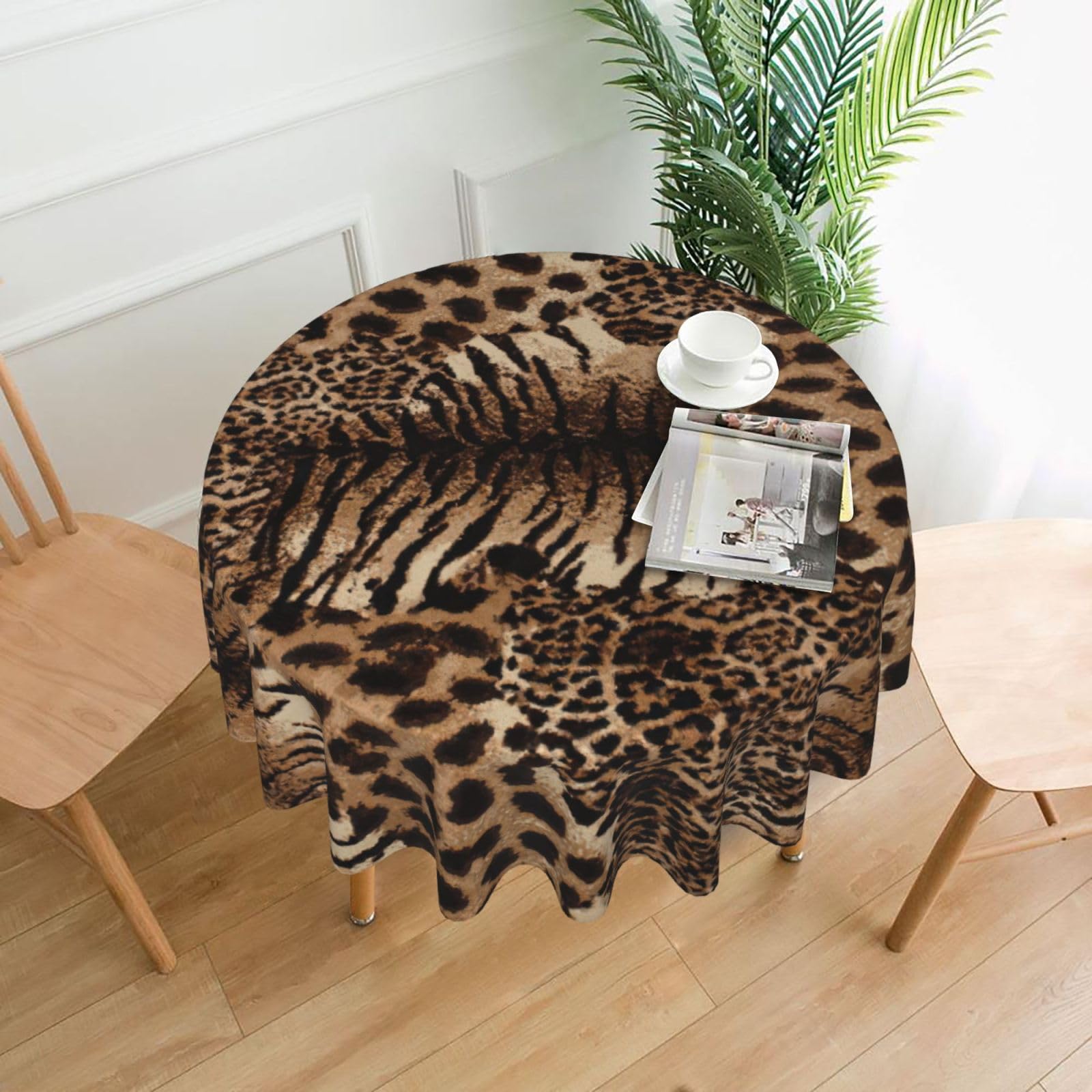 SDEGTHO Leopard Pattern Print Modern Retro Round Tablecloth 60in Polyester Fabric Cover for Party Dining Table Washable