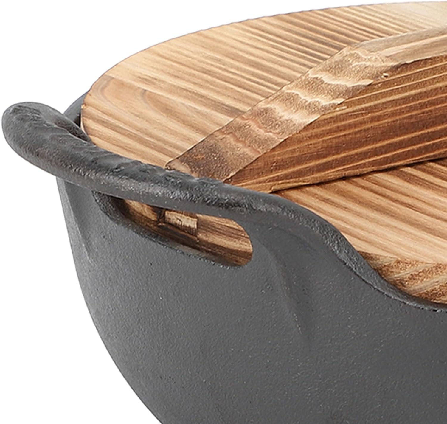 Cast Iron Wok with Handle for Authentic Asian Cooking, Wooden Lid, Flat Base for Easy Cooking (25cm)