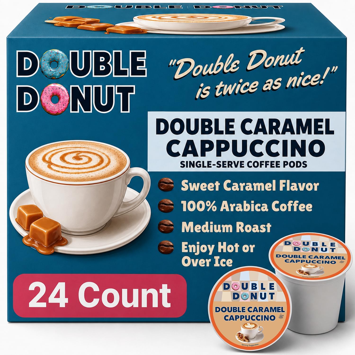Cappuccino Pods, Caramel Cappuccino, Single Serve for Keurig K Cups Brewers, 24 Count